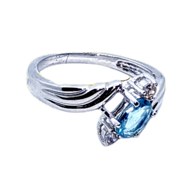 .Blue Topaz & Clear CZ Stones Rhodium Plated Ring - Picture 4 of 5